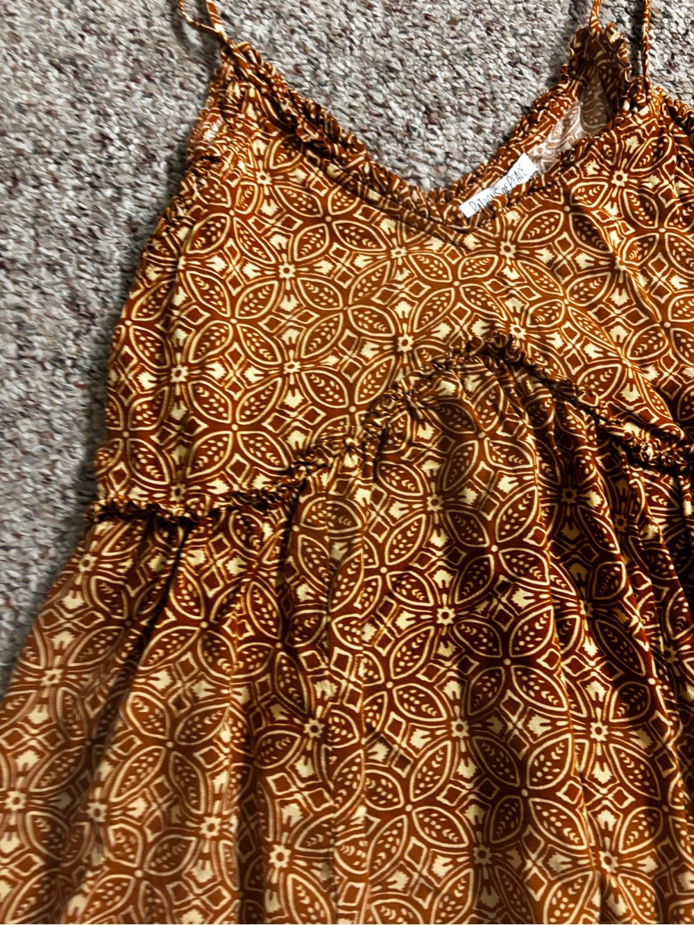 Rust Brown Patterned Tie-Strap Summer Sundress - Picture 2 of 2